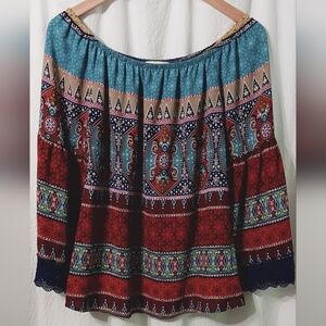 Soulmates Womens Size S Colorful, Cold Shoulder Blouse Long Sleeve